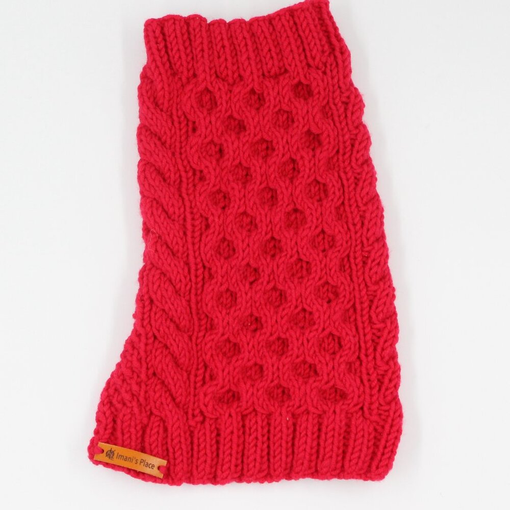 Handmade Hand Knit Red Merino Wool Basic Cabled Dog Sweater XS